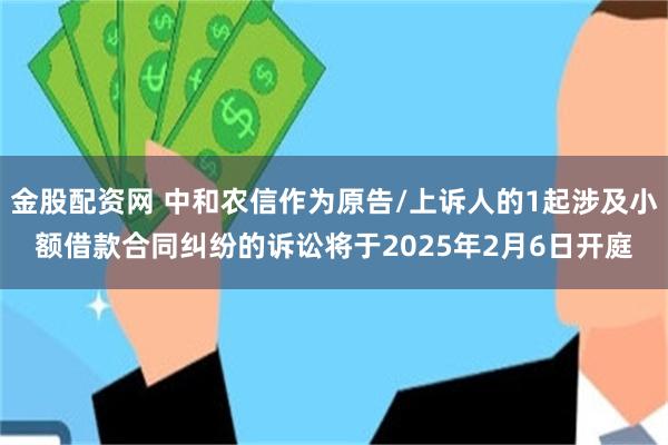 金股配资网 中和农信作为原告/上诉人的1起涉及小额借款合同纠纷的诉讼将于2025年2月6日开庭